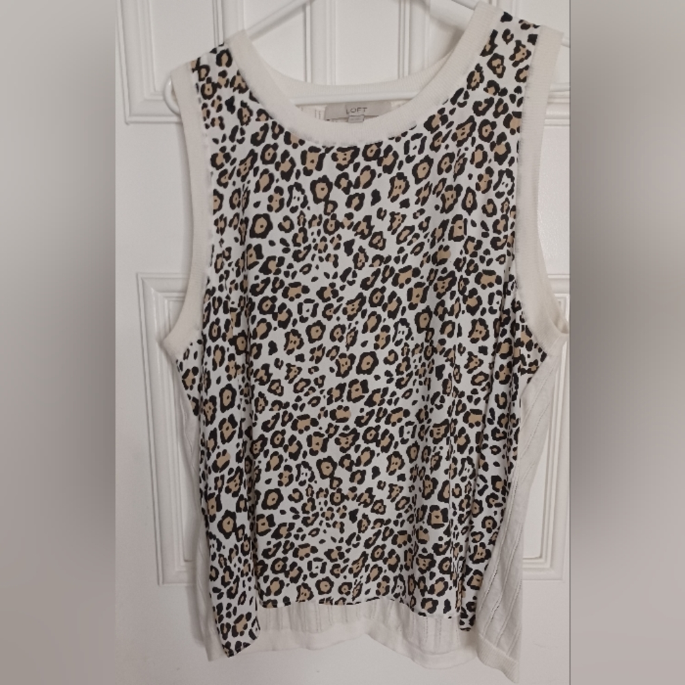 Loft  Leopard Print Split Back Tank Shirt Top Size XLarge